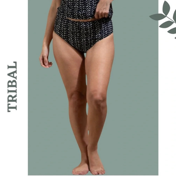 Tribal Reversible High-Waist Bikini Bottoms UPF 50 Atlantic Black Blue Green - Picture 3 of 5